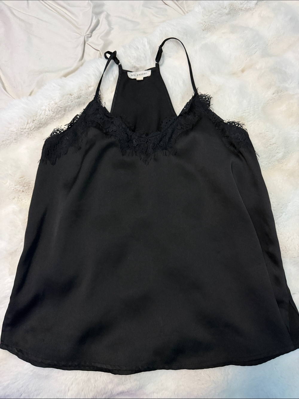Black Lace-Trim Halter Cami Top